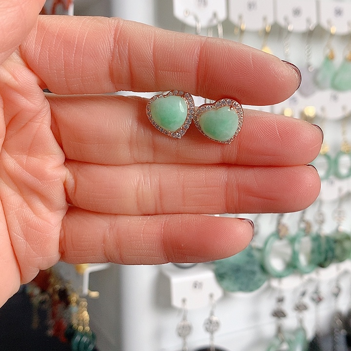 翡翠耳饰银S925镶嵌翡翠