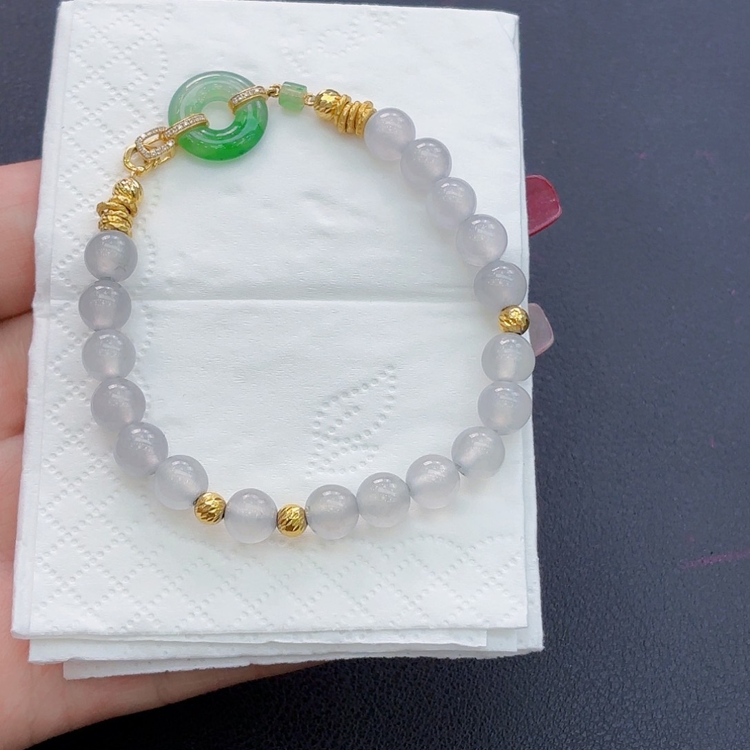 翡翠手链足金镶嵌你*手串