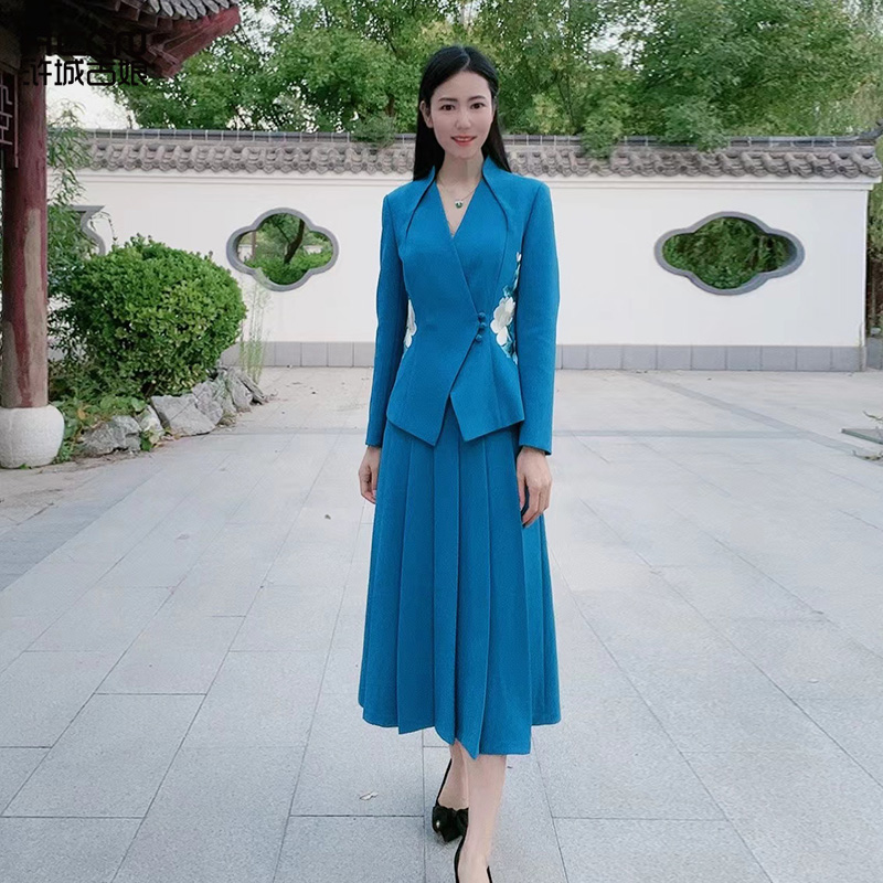 浒城古娘中式国风时尚显瘦西服职业娉婷套装22C18590+22C19378