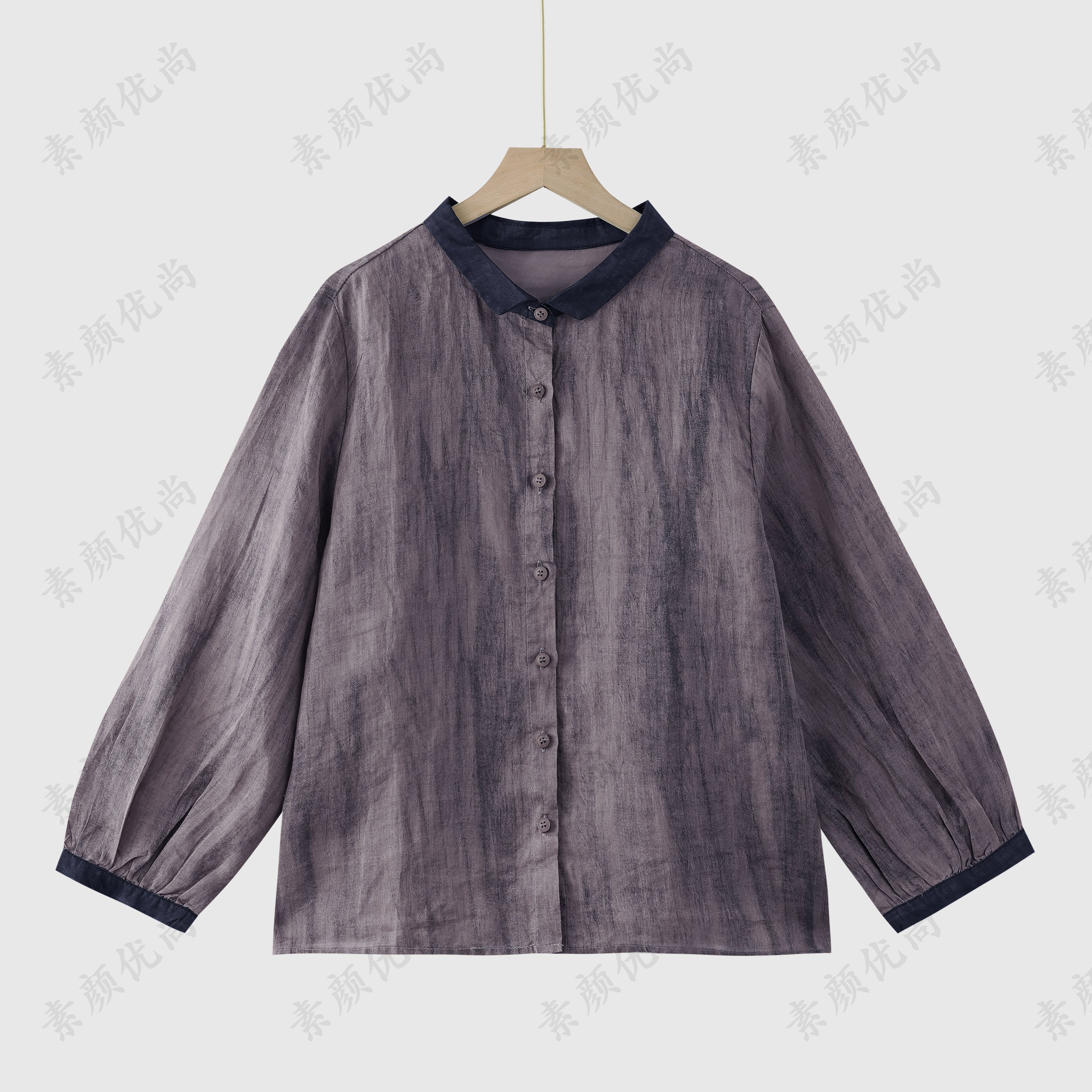 【素颜】2025春季新款高定百搭轻薄色织秋麻长袖上衣