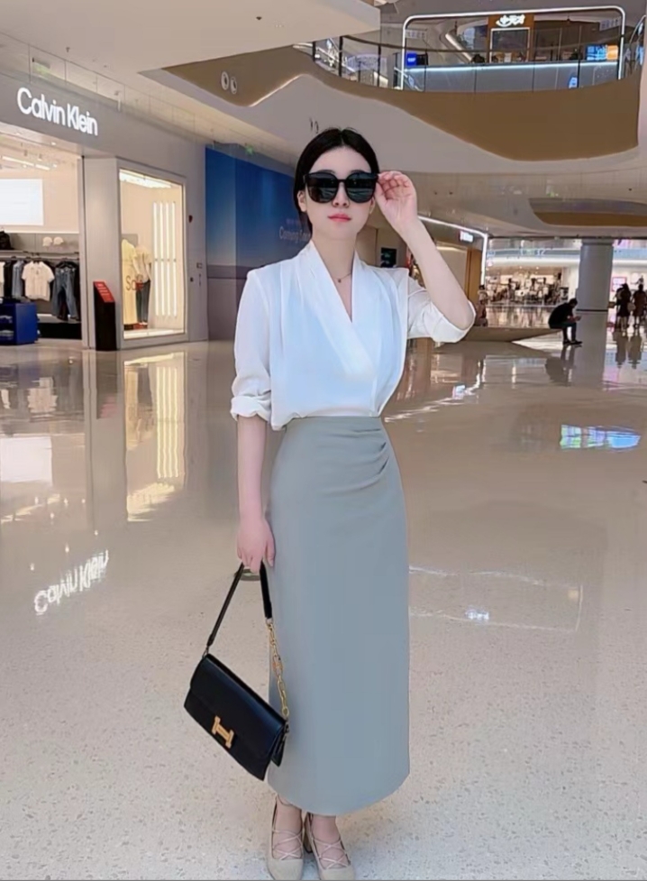 ZHENTISIMAN/QA5008/高腰显瘦女装半身裙气质开叉显瘦半身裙