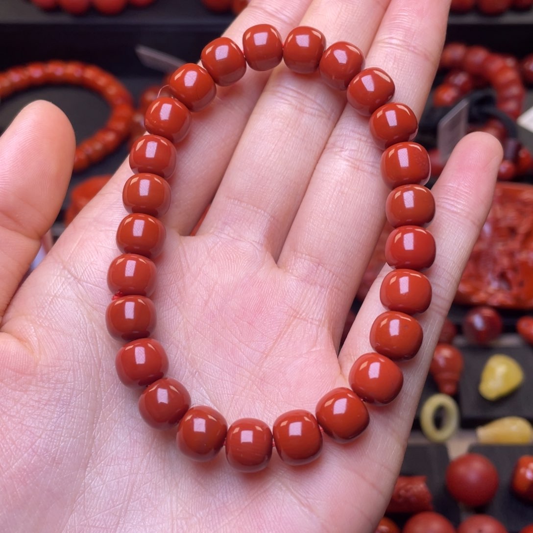 南红玛瑙其它未镶嵌8mm➕精工瓦西柿子锦老型手串