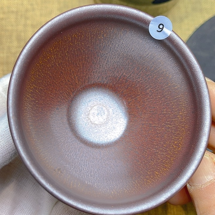 茶盏龙窑柴烧牛血红豪矮束口器型8.5口径