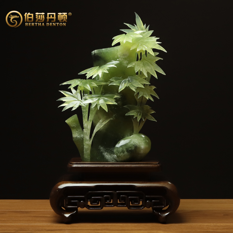 伯莎丹顿节节升高天然玉石原石原色精雕玉竹笔筒客厅摆件装饰品