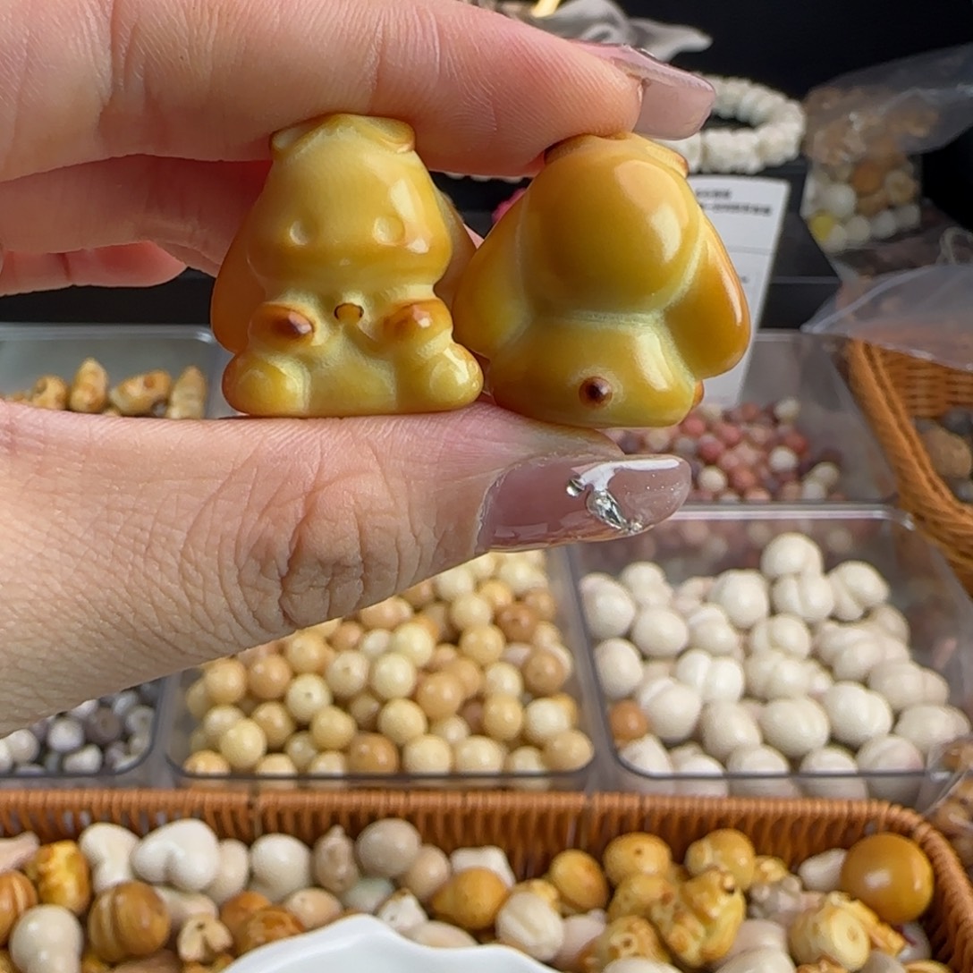 手串菩提根/象牙果微瑕牙果炭烤布偶兔3颗