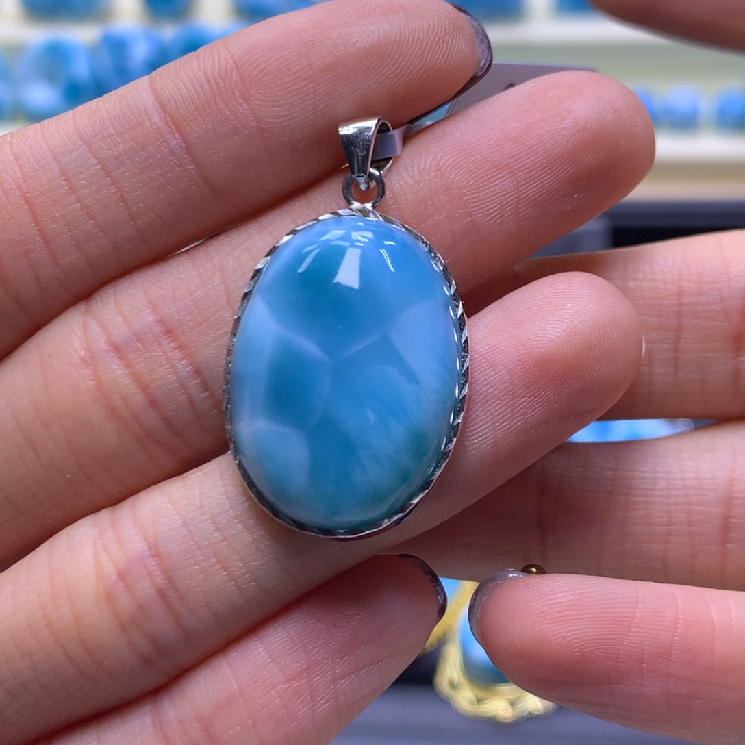 针钠钙石（海纹石）未镶嵌颈饰蛋面吊坠