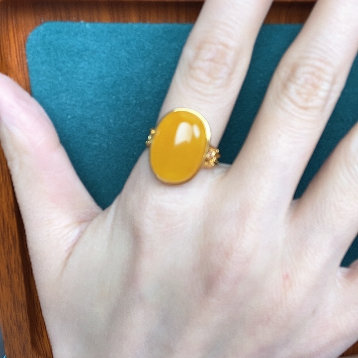 蜜蜡戒指银S925镶嵌戒指