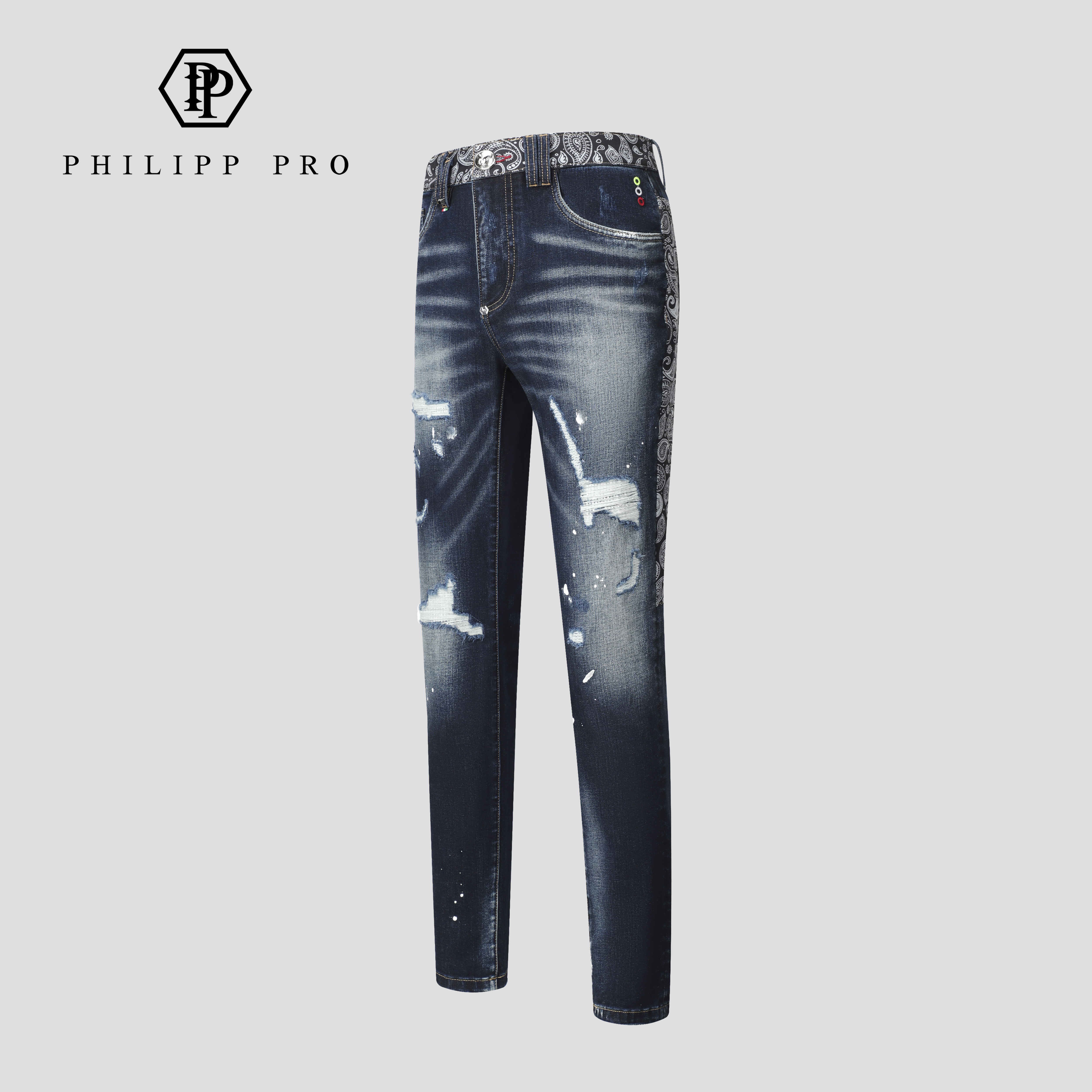 PHILIPP PRO男士25年秋冬新款高端牛仔裤弹力修身蓝色轻奢直筒裤