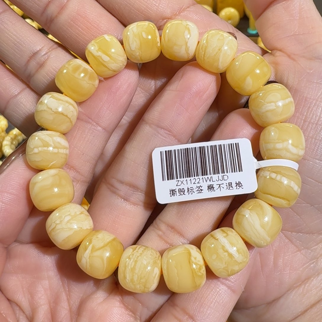 琥珀手链未镶嵌12m同料老型虎皮花蜡手串19.2