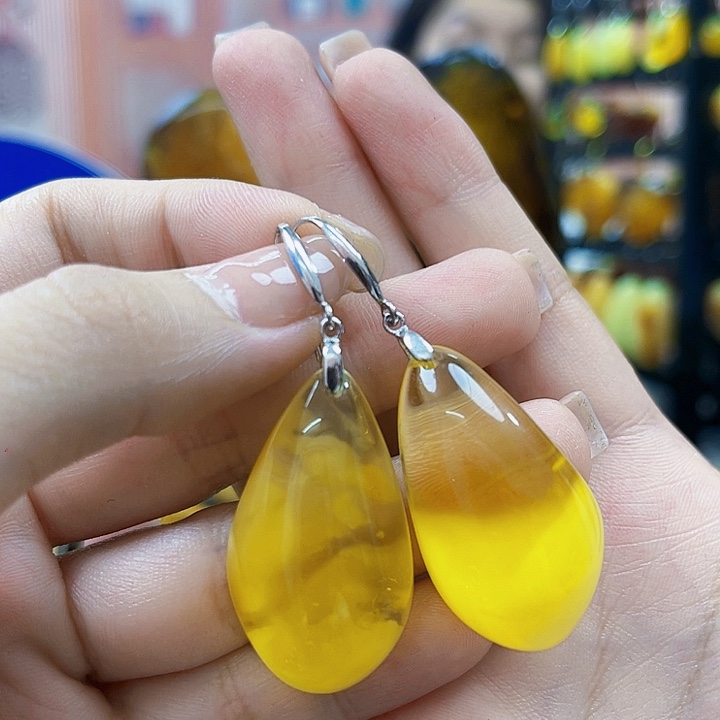 快***猪蜜蜡银S925镶嵌裸石耳环