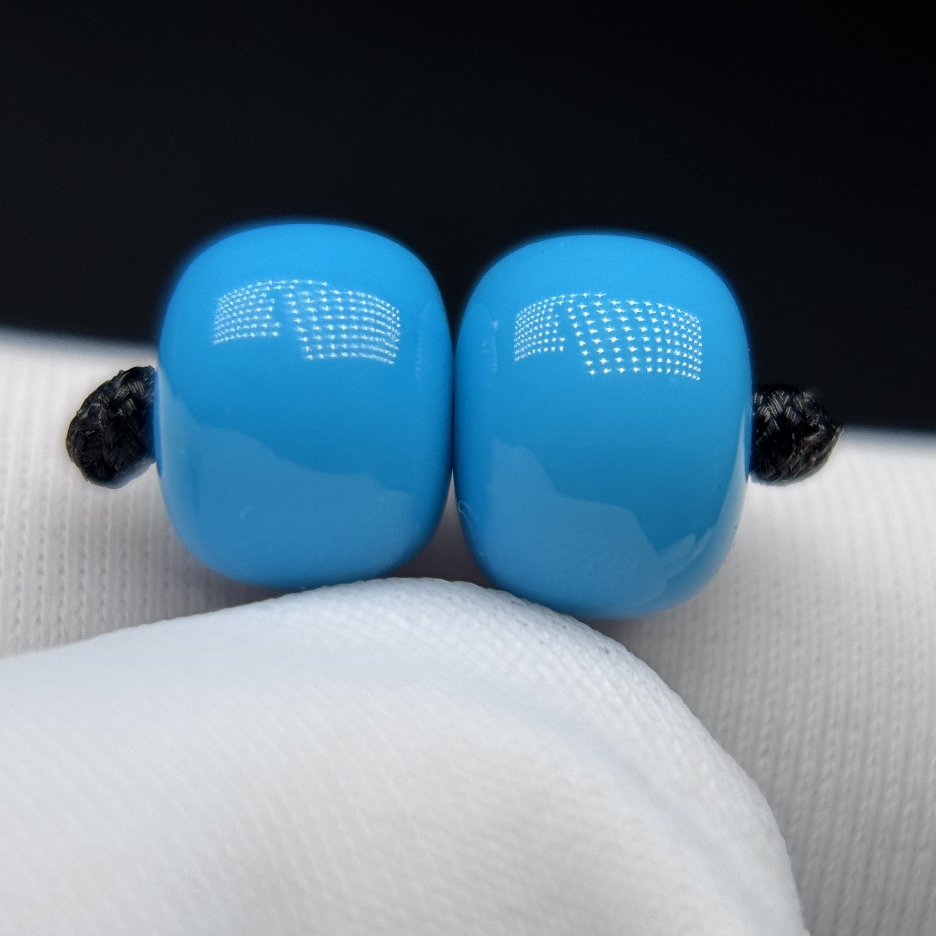 云晨珠宝绿松石高瓷蓝精美老型对珠单珠文玩精美配饰直径7.6mm