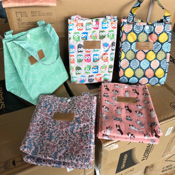 清新甜美便当包按扣环保袋加厚妈咪包饭包时尚印花便携20*16*24cm