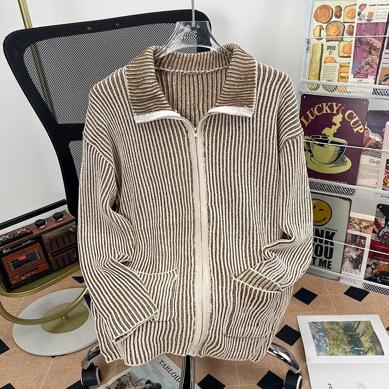 596-BY秋冬新款开衫毛衣男女美式休闲慵懒风针织衫休闲线衫外套潮