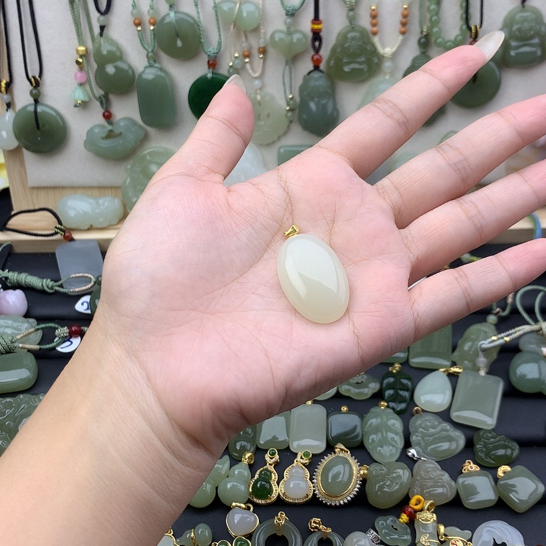 和田玉银S925镶嵌吊坠(不含链)