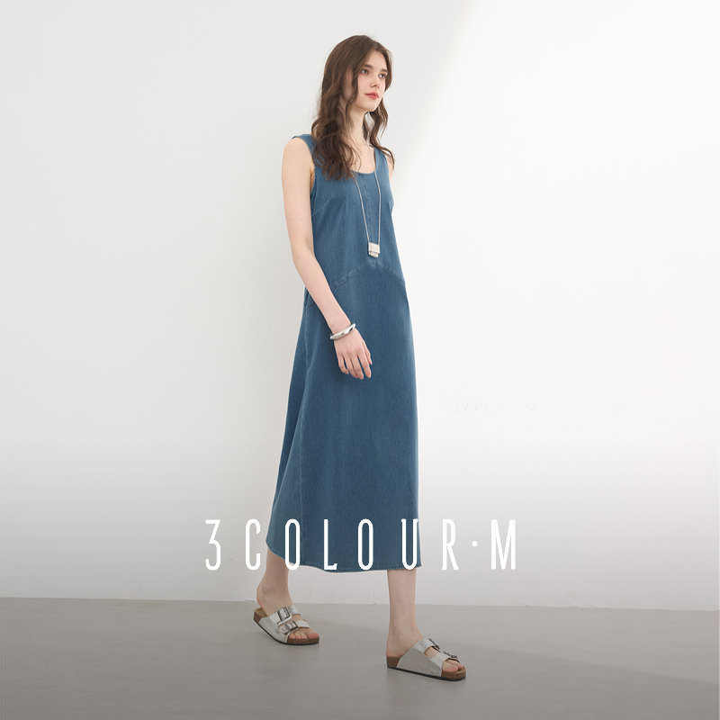 大瑶专属0605三彩新款大U领牛仔连衣裙无袖A字D402FM21NN70dbc
