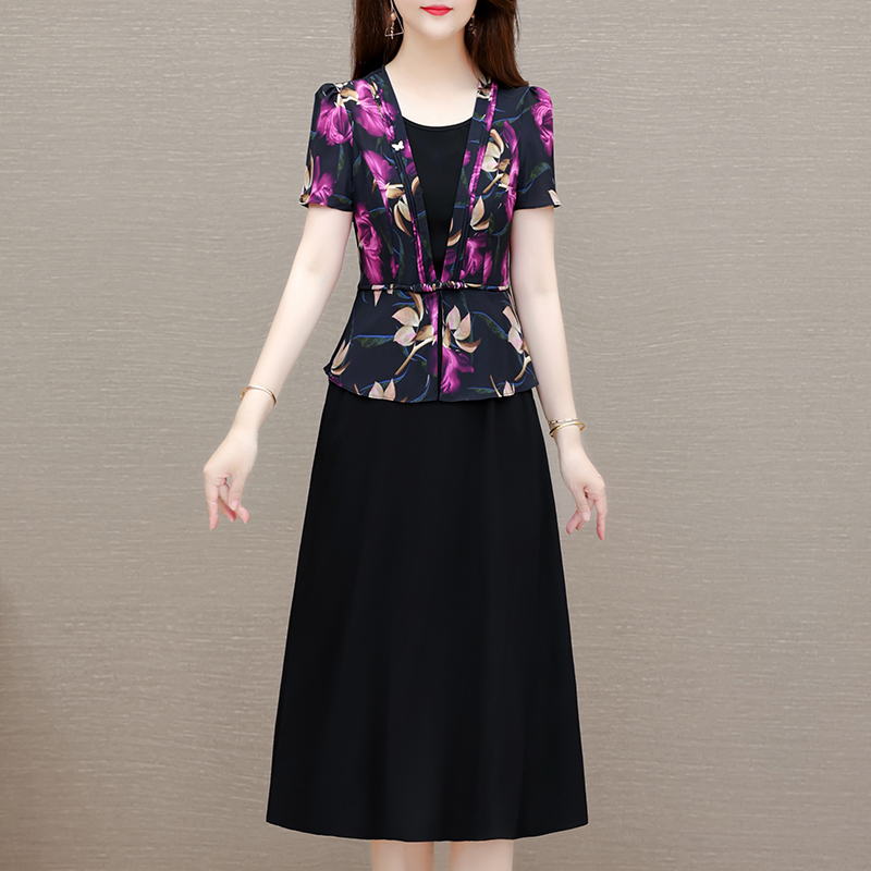 2025夏季新款妈妈气质假两件连衣裙5