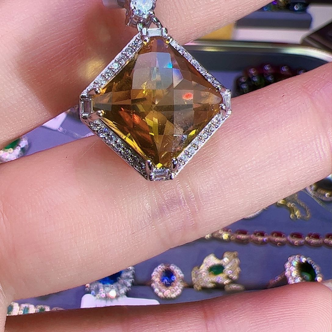 黄晶黄水晶银S925镶嵌