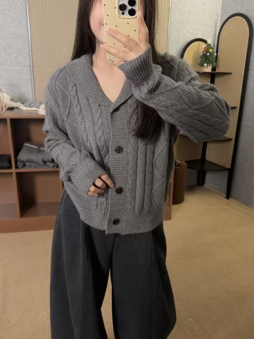 【鑫绒毛衣】开衫款针织老钱风毛针织衫网红上衣女装Y222-A355