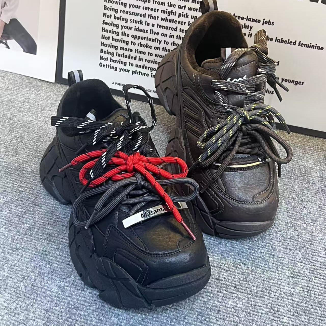 251-10玛莎玛索2025冬新款时尚洋气大棉老爹鞋圆头厚底纯皮女鞋