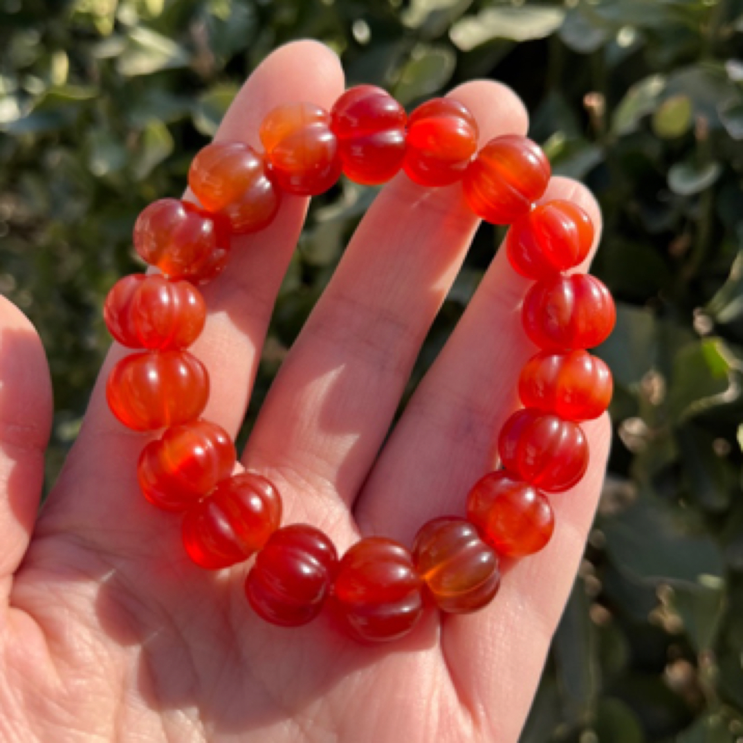 老玛瑙瓜珠手串 自然阳光下拍摄 尺寸1.4