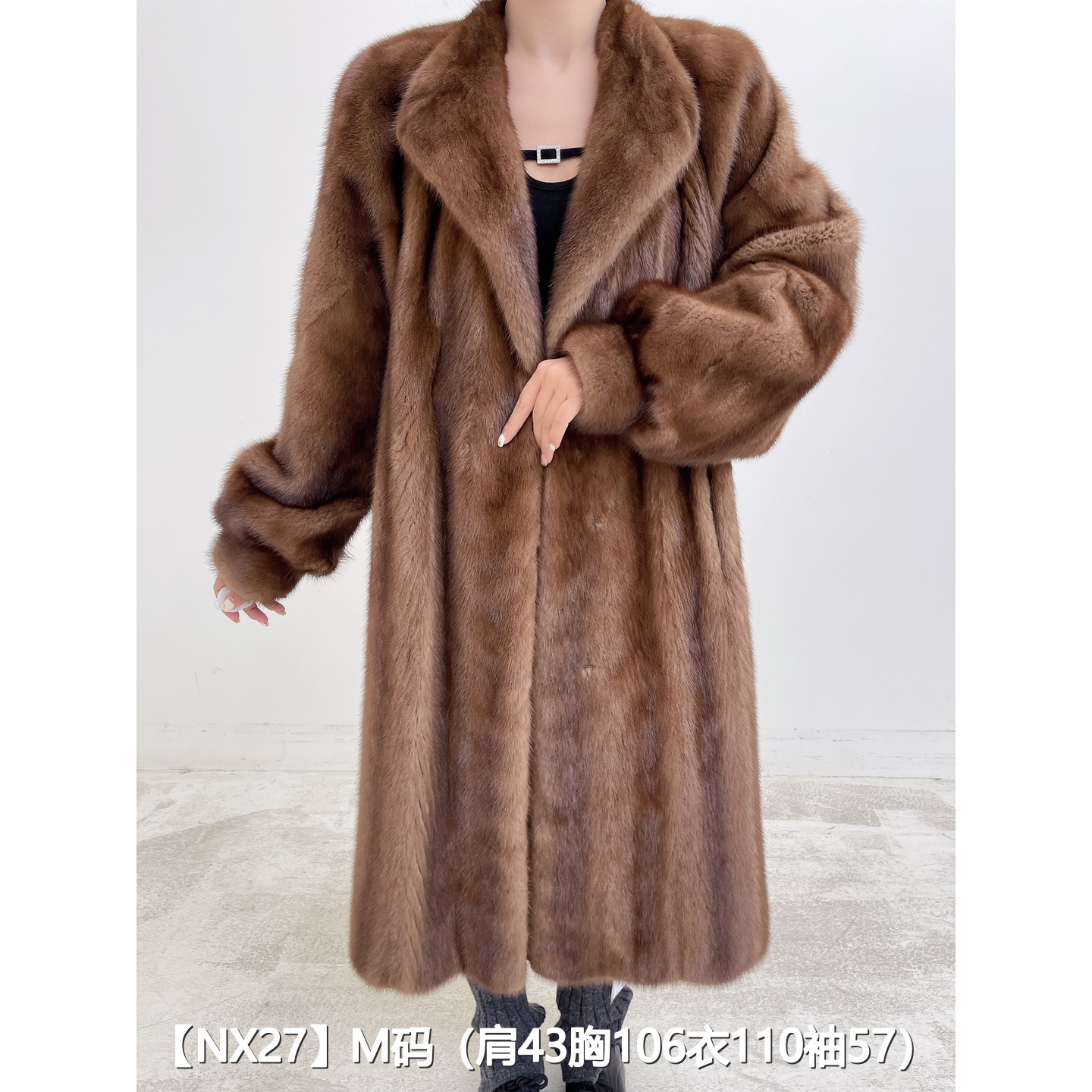 【NX27】M 蜜茶棕超长款全抽貂皮水貂外套女 翻领蝙蝠袖 22027