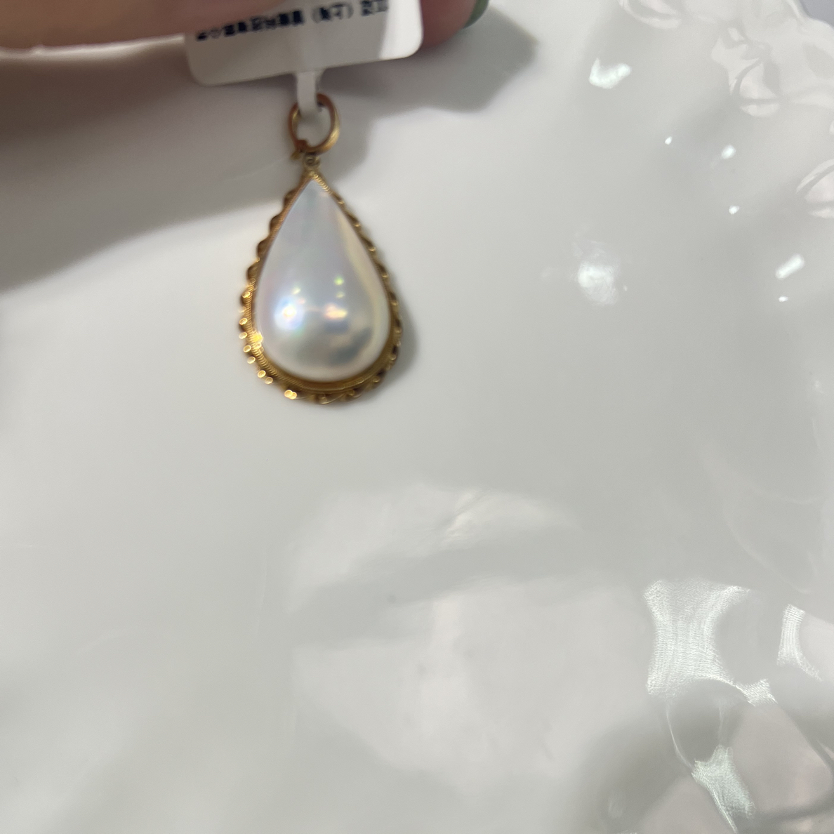 18k日本原装极光马贝粉泡泡水滴吊坠