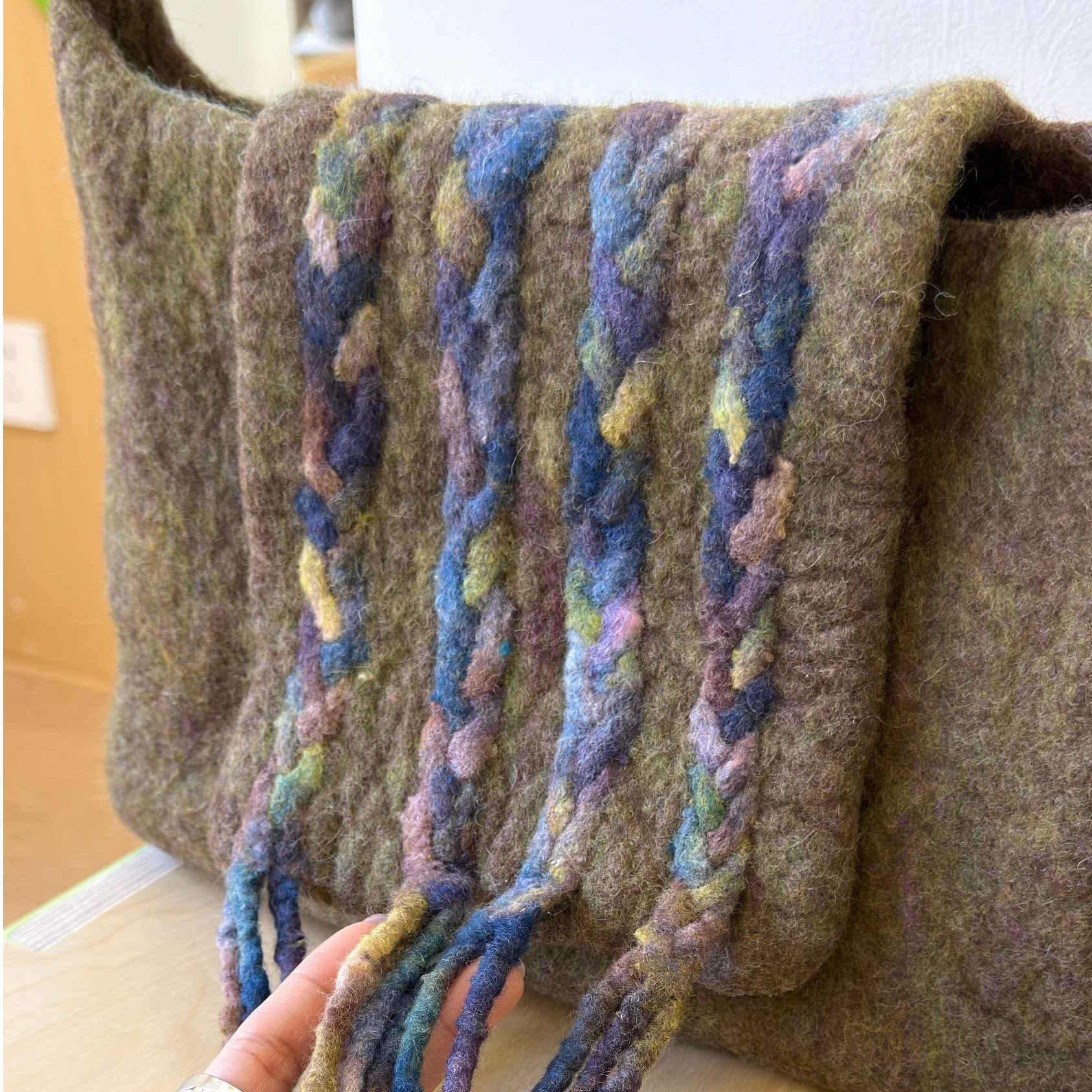 【雾蓝麻灰】混纺羊毛毡斜挂包包  原创设计