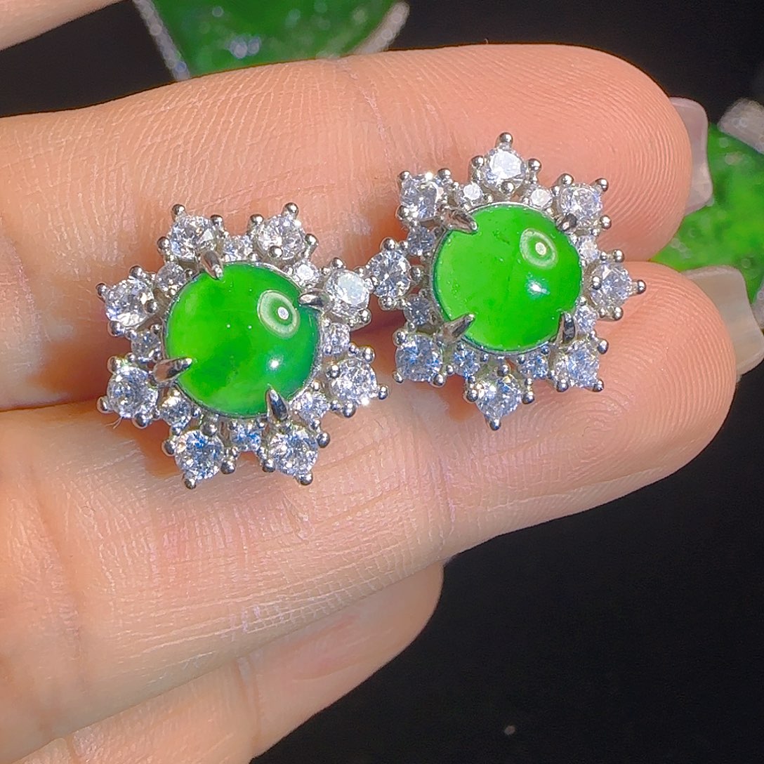 翡翠耳饰银S925镶嵌天然