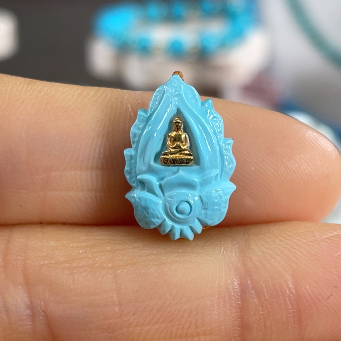 绿松石未镶嵌套链无暇高蓝无相佛背云