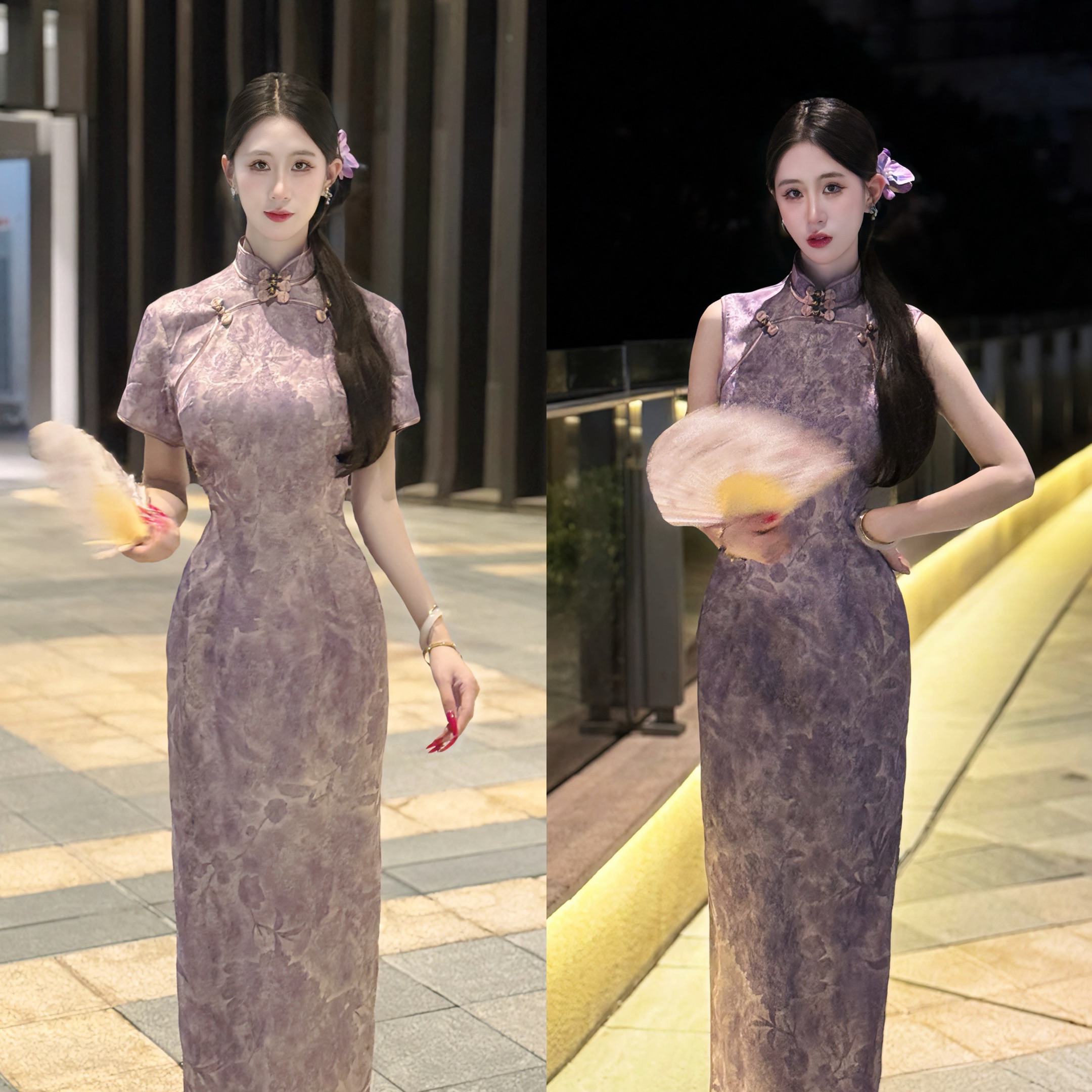 画报夫人原创自制国风萝孔改良新中式显瘦旗袍  萝孔紫