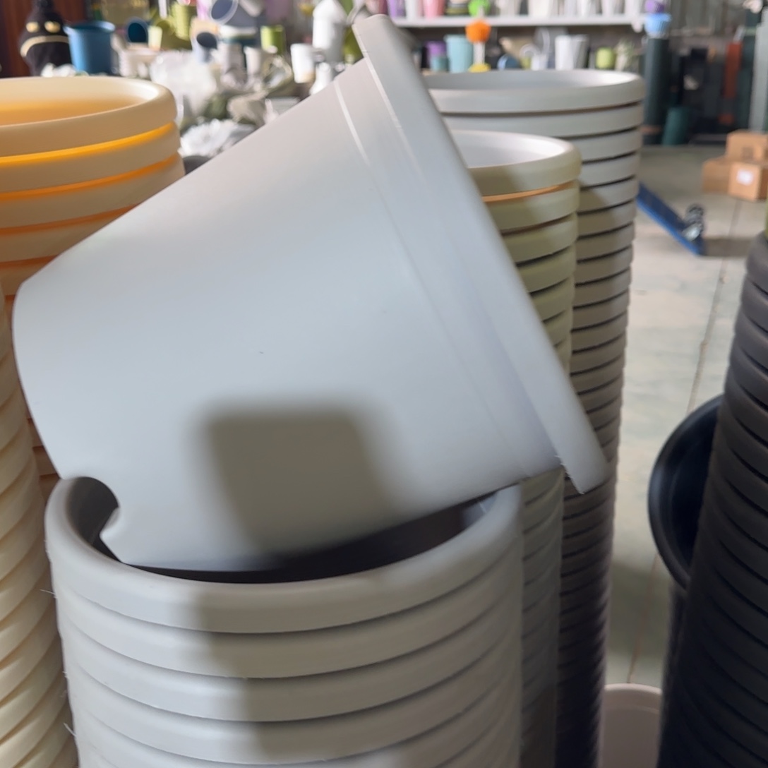 树脂四季盆4#带拖灰白微信8