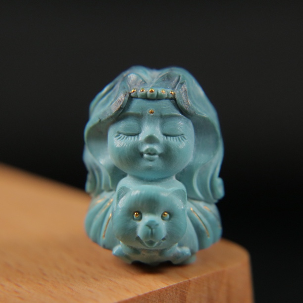 原矿绿松石雾霾蓝·小公主吊坠，尺寸16×22×14mm，重6g