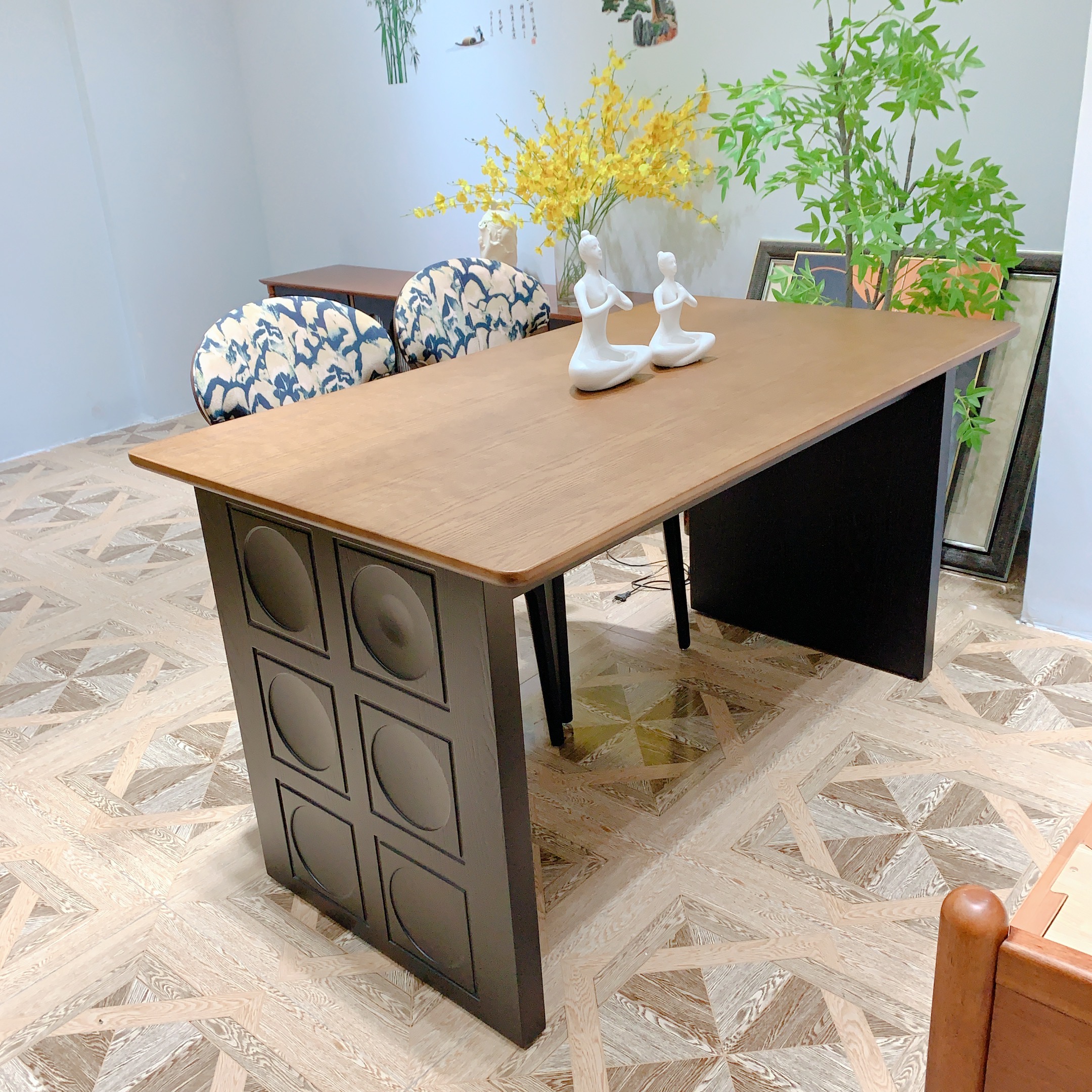 中古风餐厅餐桌餐台餐椅餐桌椅长方形桌子简约家用实木客厅饭桌