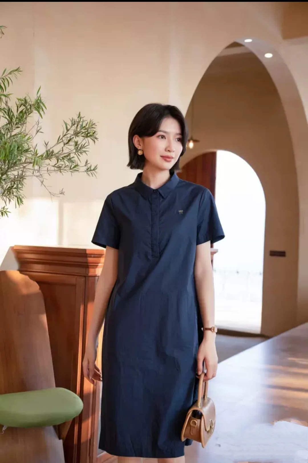 【禾女服饰】5726夏季新款polo领抽绳短袖连衣裙