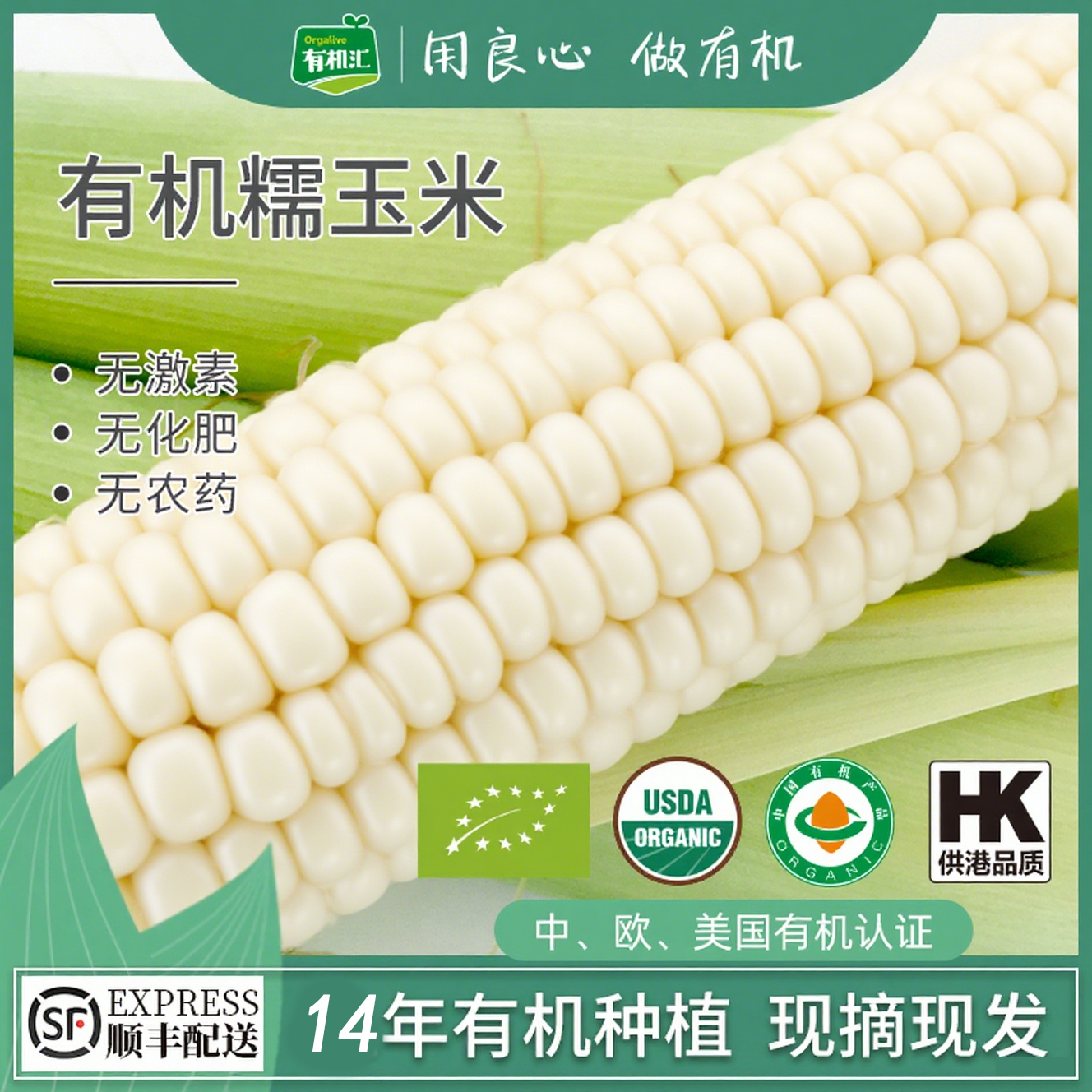 有机汇有机玉米非转基因糯玉米5斤装 白甜糯玉米鲜玉米现采顺丰