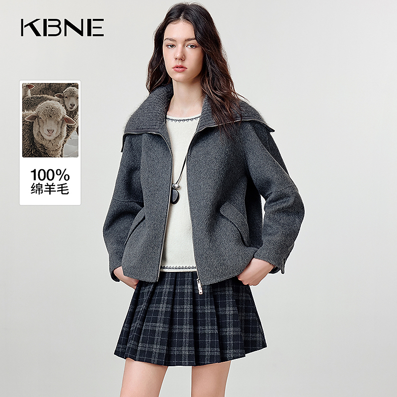 【全羊毛】KBNE羊毛双面呢大衣女秋冬爆款2025新款翻领保暖短款外套