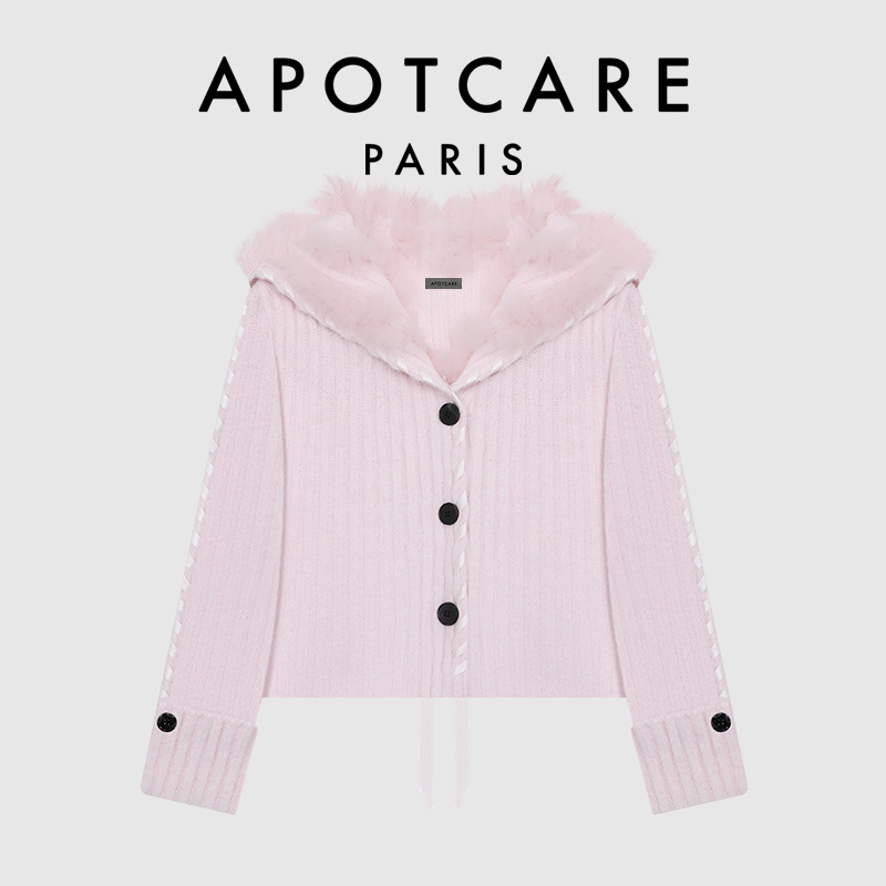 【新品】法国APOTCARE官网 海军领拼接针织开衫女2025年冬季毛衣