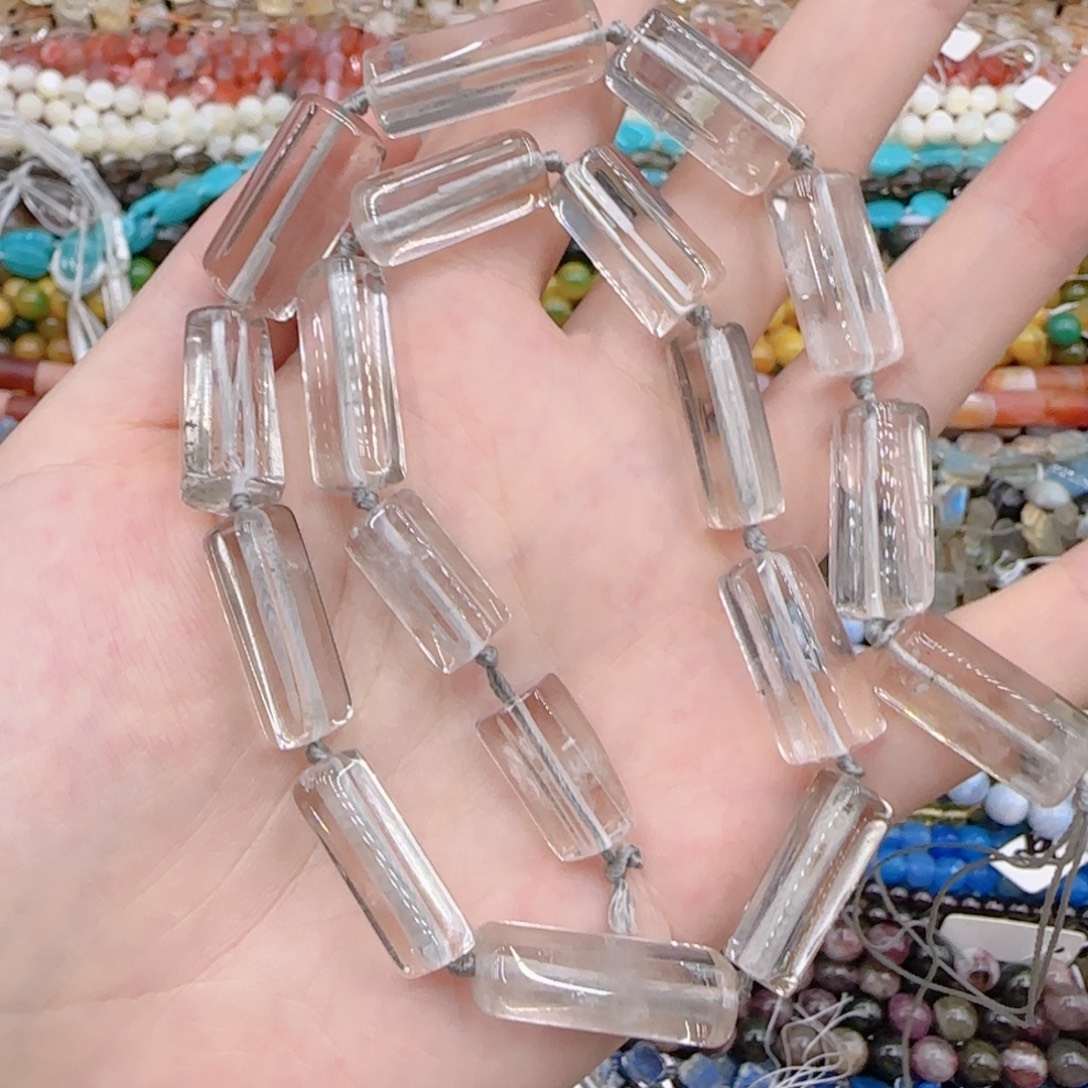 玛瑙/玉髓未镶嵌珠宝半成品原矿茶晶切面管珠一条