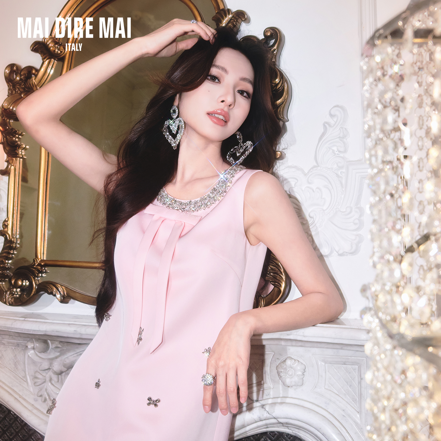 【赵一橙同款】MAI DIRE MAI碎钻蝴蝶结千金宽松连衣裙女气质优雅