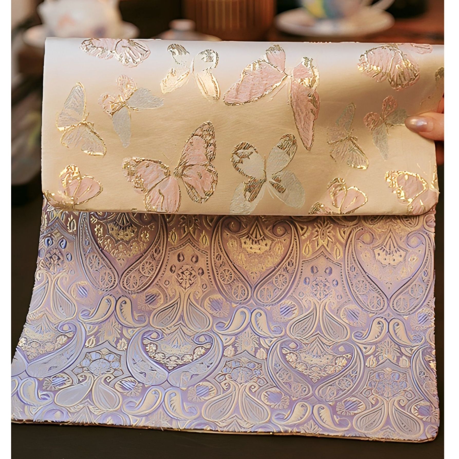 木槿紫织锦刺绣干泡桌垫中式高档手工布艺双面可用（48*27.5）