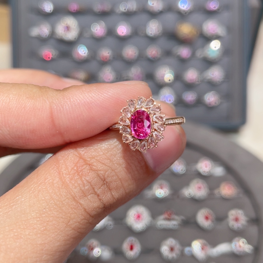 红宝石戒指18K金镶嵌1ct 无烧