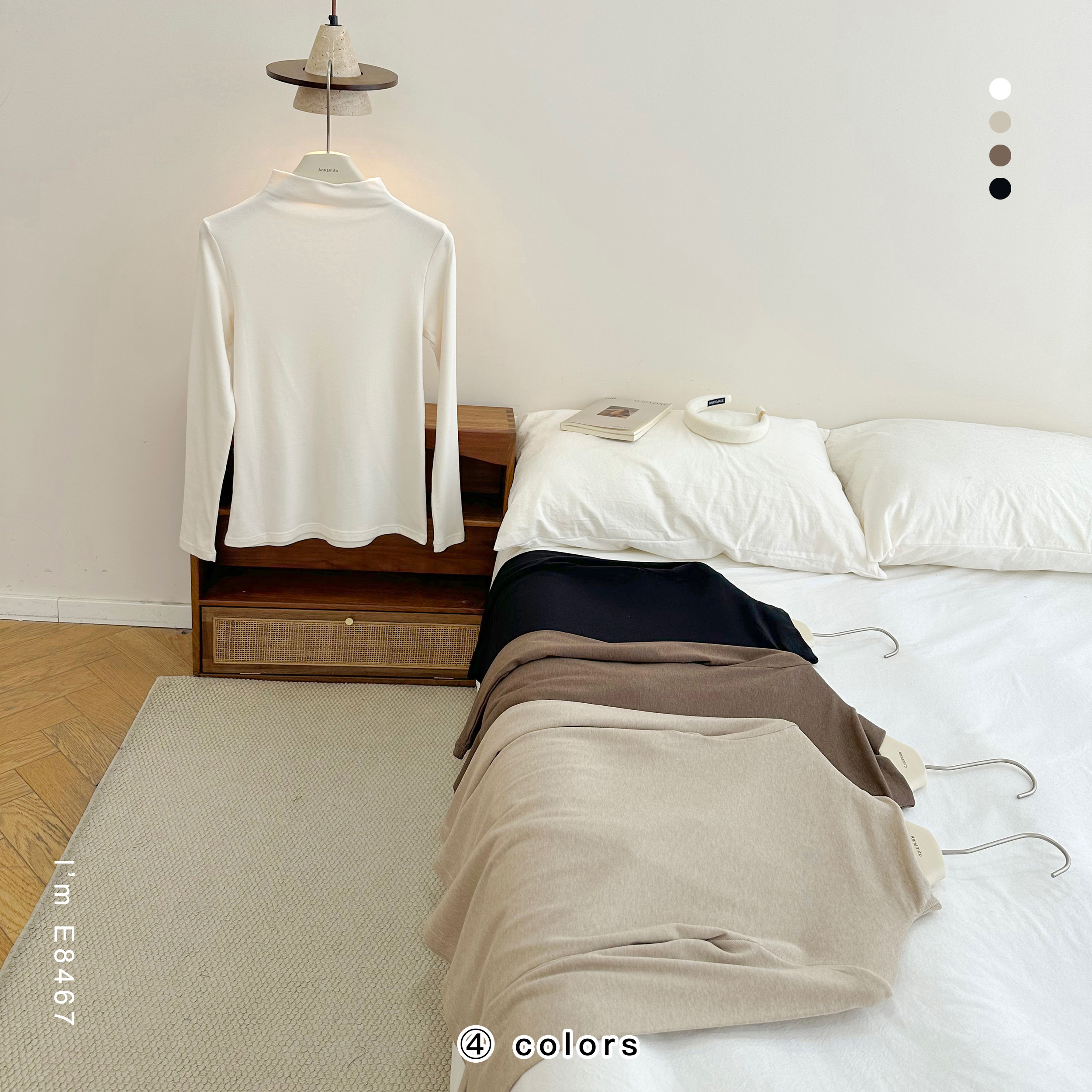 火山棉磨毛薄绒半高领长袖打底养肤衣E8467