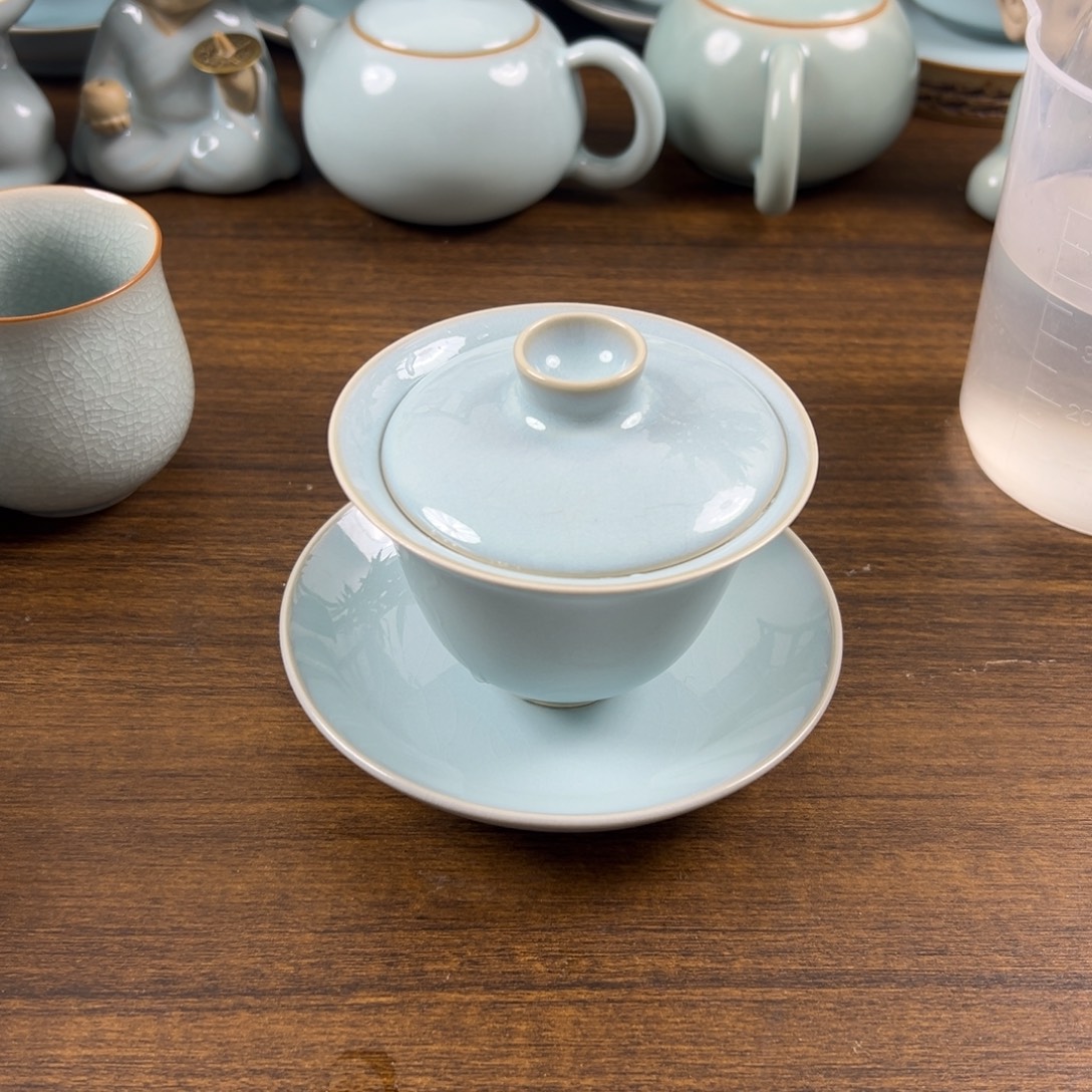 盖碗瓷天青釉水元宝盖碗