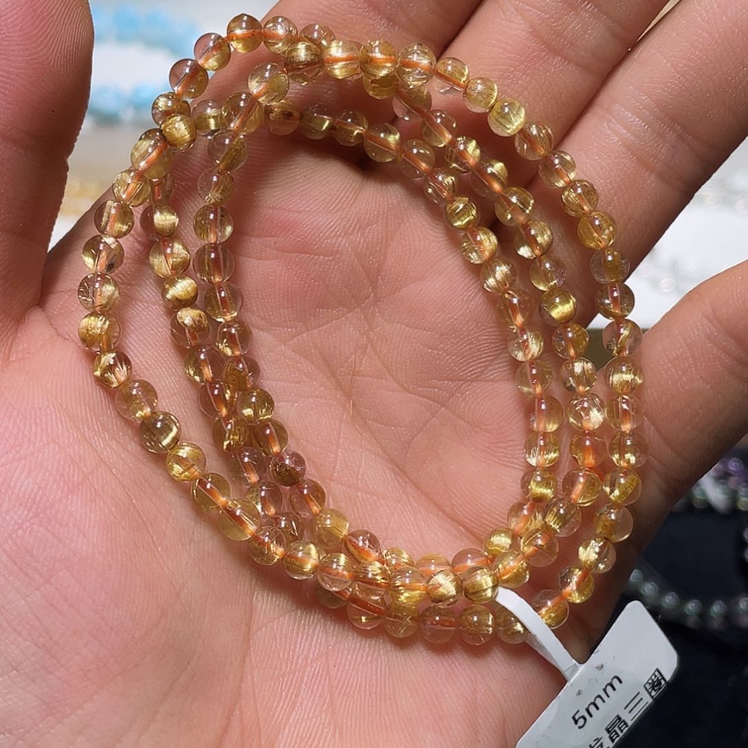 水晶手链未镶嵌金发晶三圈5