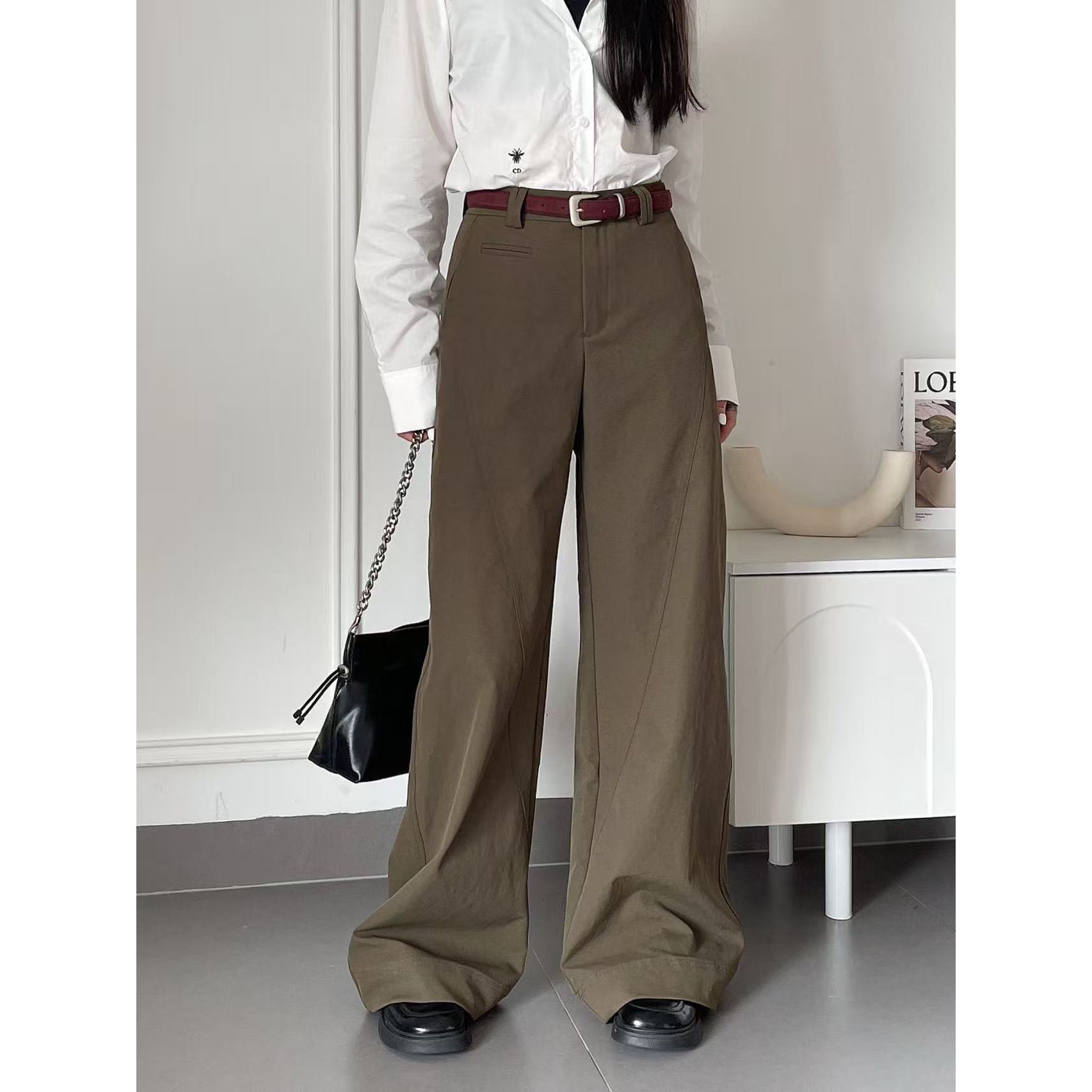 KIKI严选：2310-1-WQ家欧洲站南油秋冬阔腿显瘦通勤高腰休闲裤子