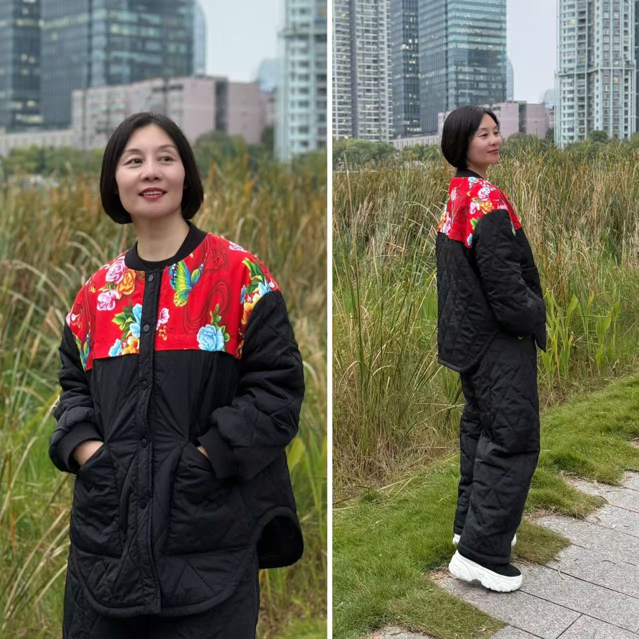 【土花花】国潮休闲松弛感百搭拼接棉服