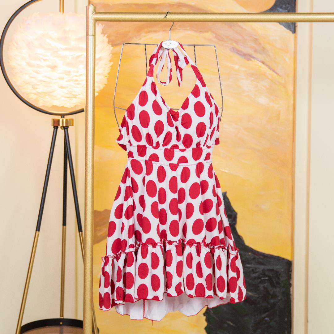 【休闲裙式】泳衣女聚拢少女波点沙滩泳衣