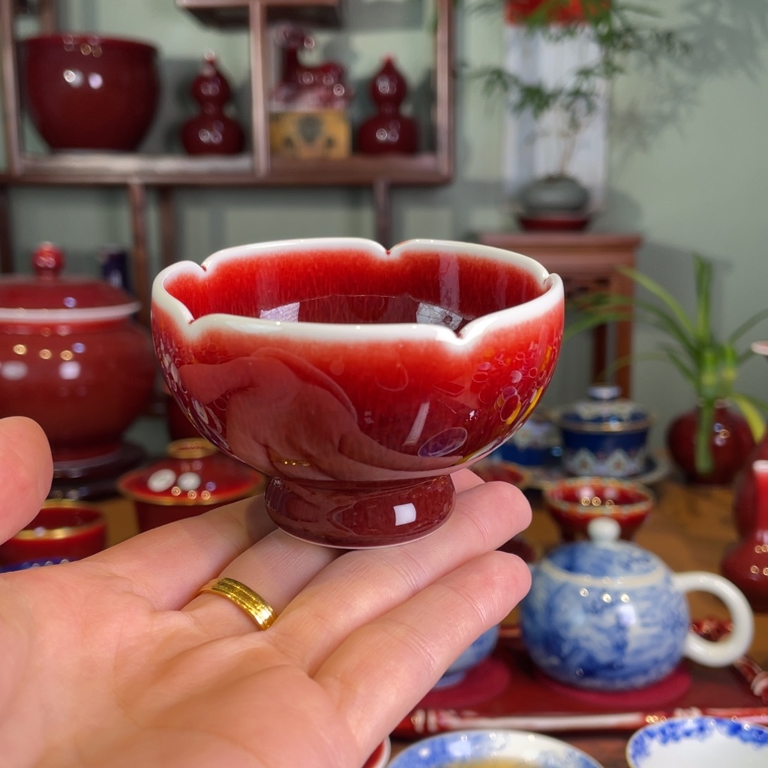 清欢雅玩原矿郎红福利花口杯