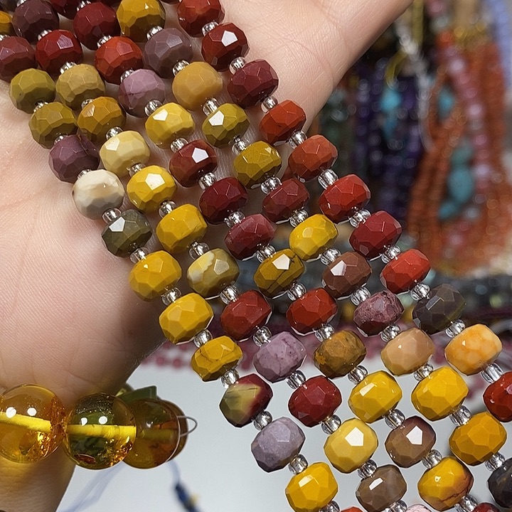 玛瑙/玉髓未镶嵌珠宝半成品天然蛋黄石切面车轮卡8mm