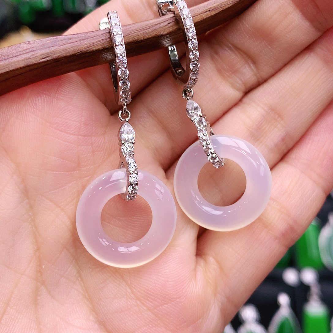 玛瑙/玉髓耳环银S925镶嵌